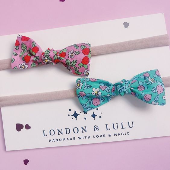 London &amp; Lulu Mint Strawberries + Cream Daisy Valentines Hair Bow