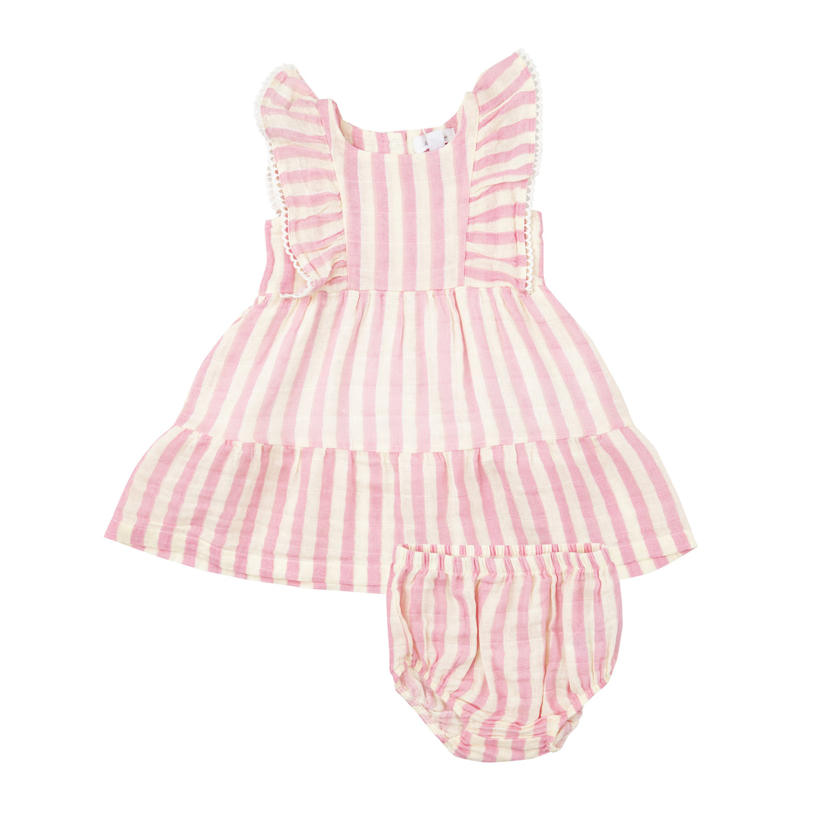 Angel Dear | Pink Stripe Picot Edged Dress &amp; Diaper Cover