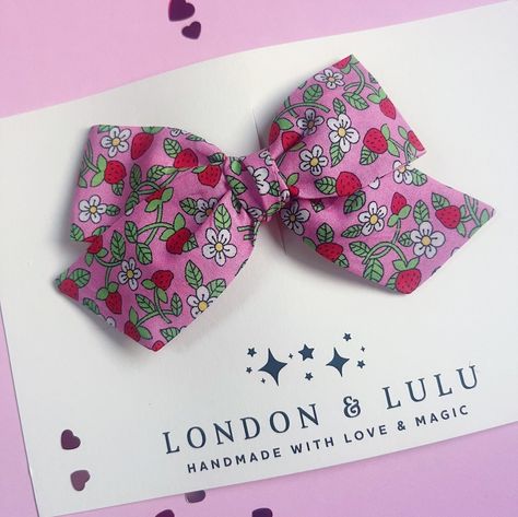 London &amp; Lulu Pink Strawberries + Cream Daisy Valentines Hair Bow