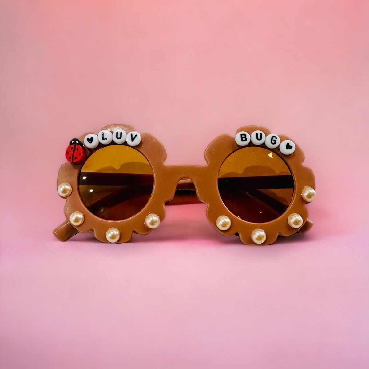 Summer Vibes Child&#39;s Tan &quot;Luv Bug&quot; Flower Sunnies