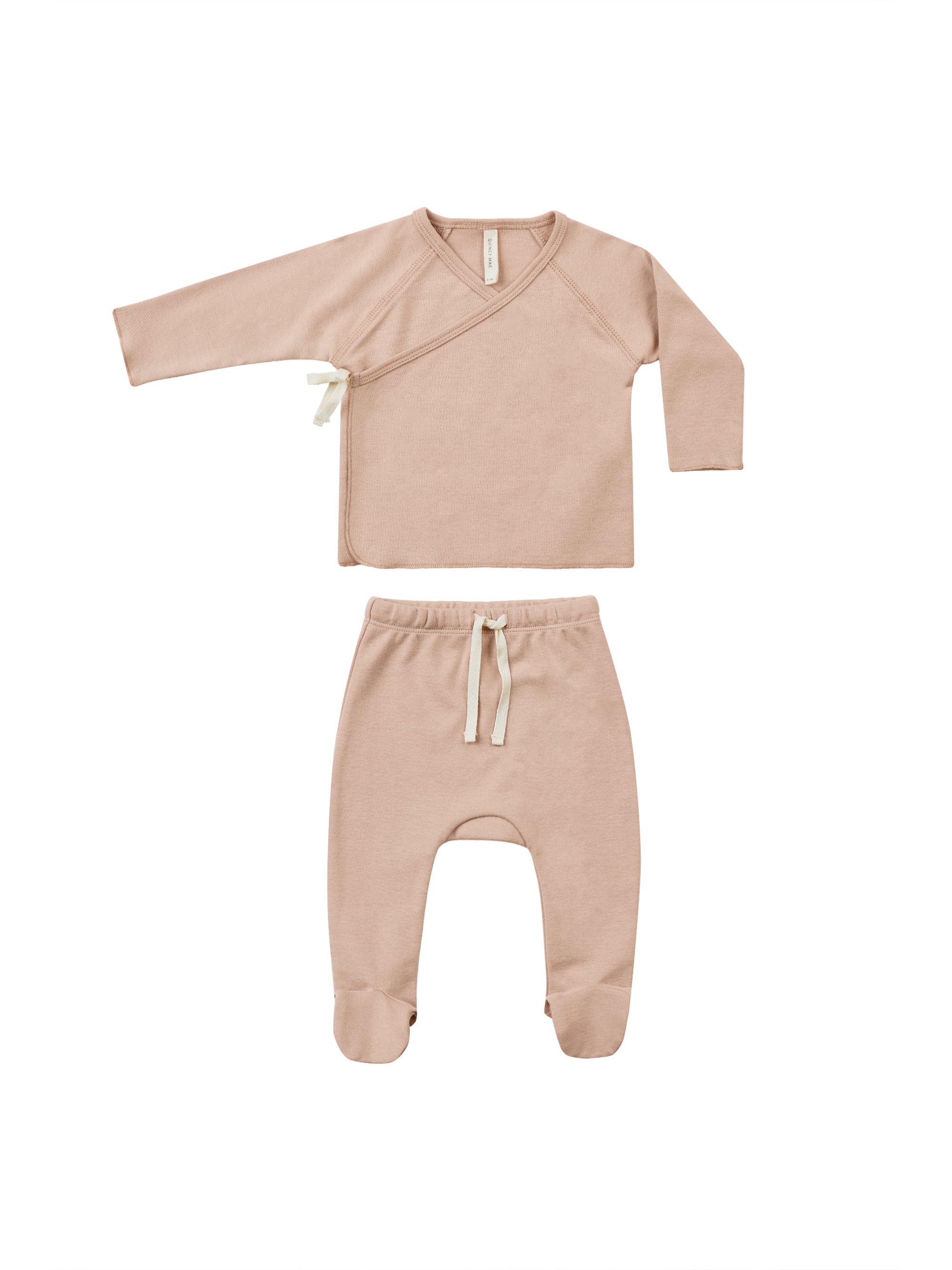 Quincy Mae | Wrap Top + Footed Pant Set || Blush