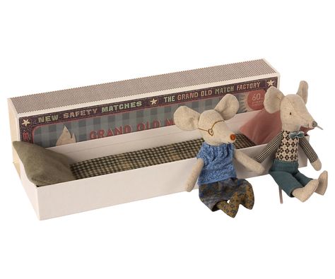 Maileg grandma and grandpa mice dolls in matchbox