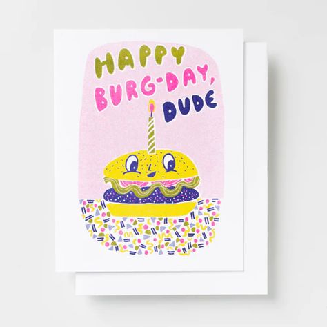 Yellow Owl Workshop - Burger Birthday - Risograph Card