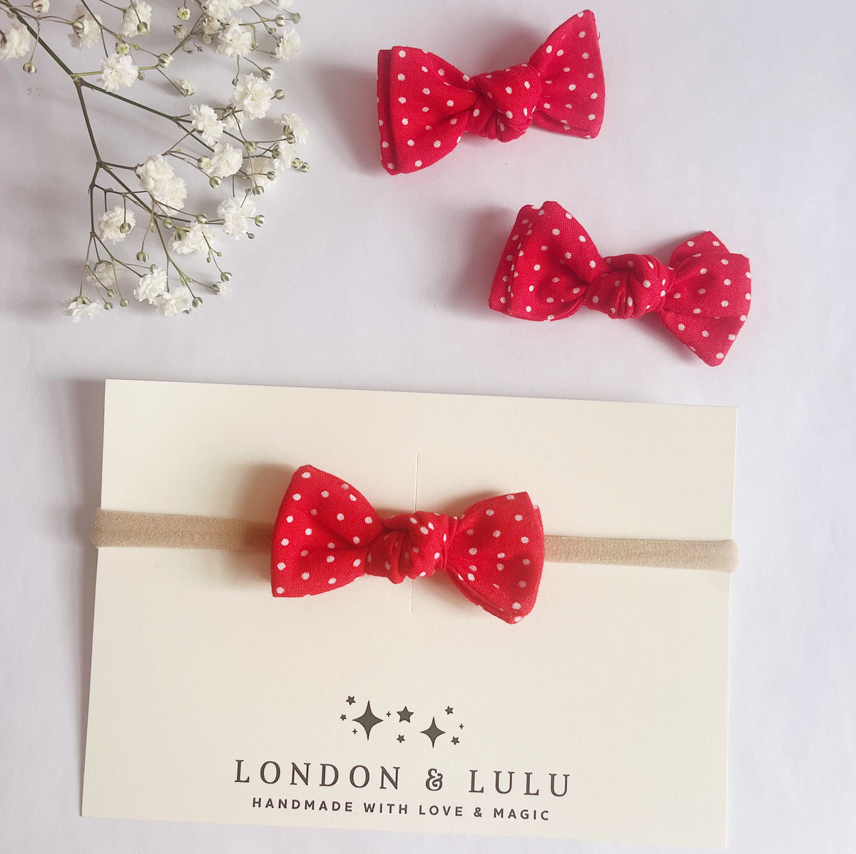 London and Lulu Red Dots Petal Baby Headband