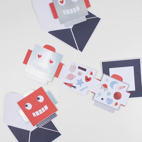 Meri Meri | Robot Concertina Valentine Cards &amp; Stickers (x 12)