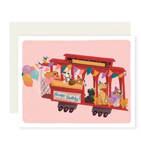 Slightly Stationery Cable Car Dog Birthday Card