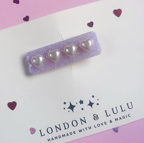 London &amp; Lulu Lavendar Opal with Pearl Puff Hearts Resin Clip