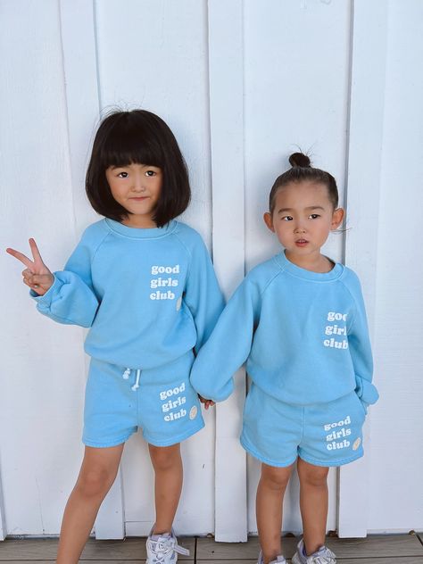 Sun Peony Coconut Good Girls Club Sweatshirt in Baby Blue