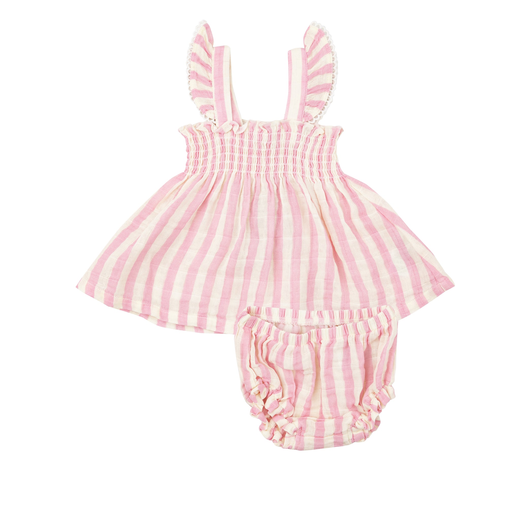 Angel Dear | Pink Stripe Ruffle Strap Smocked Top & Diaper Cover