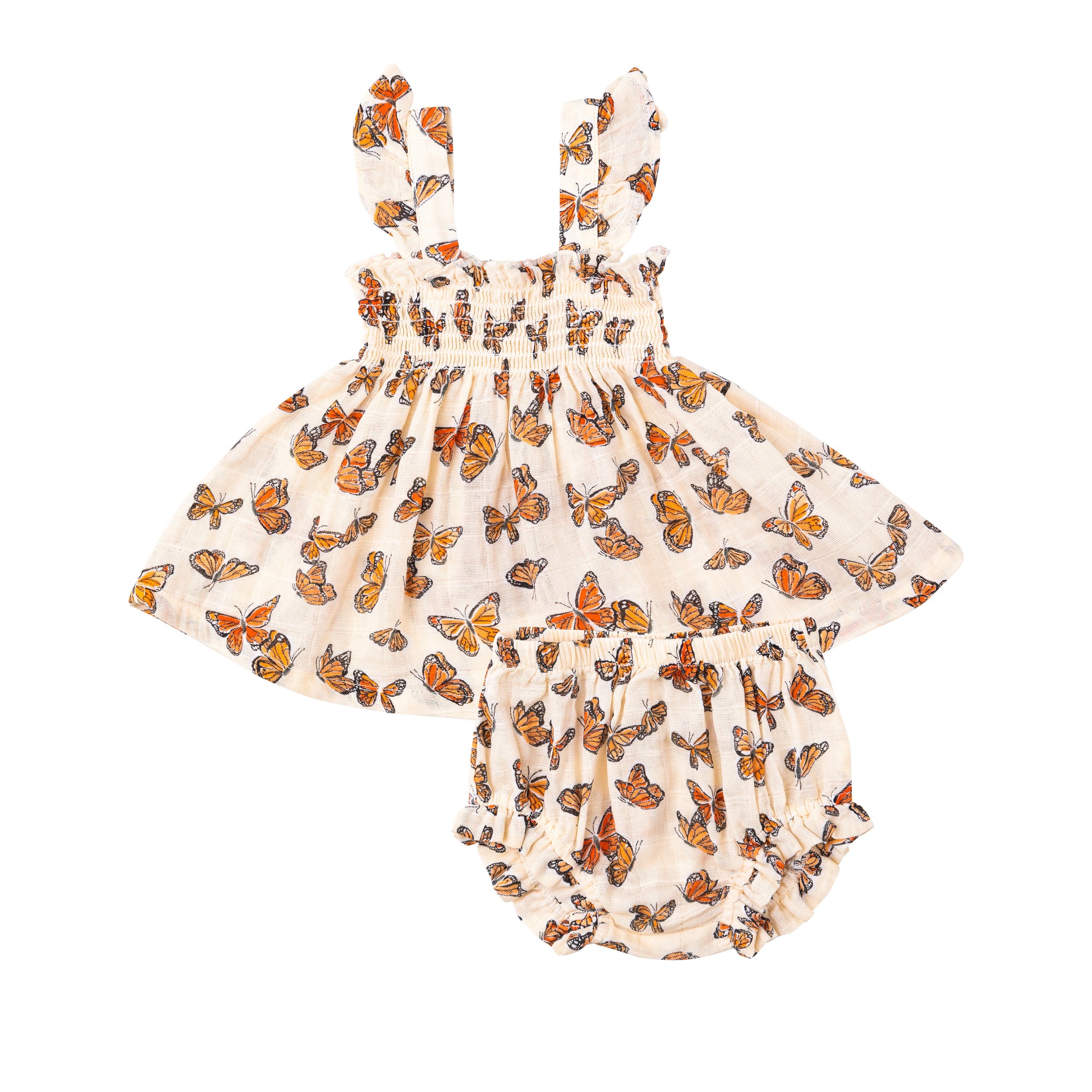 Angel Dear | Painted Monarch Butterflies Ruffle Strap Smocked Top & Diaper Cover