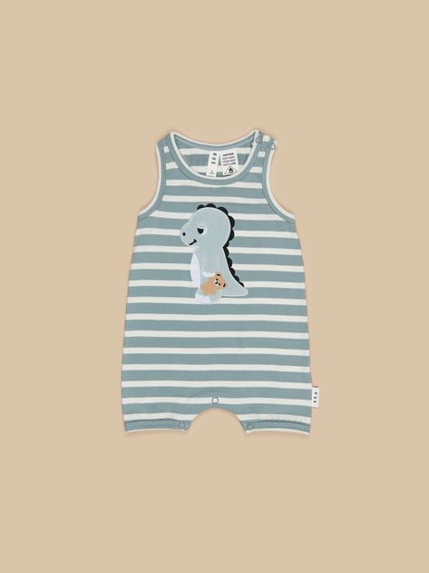 Hux Baby | Dino Stripe Sleeveless Romper