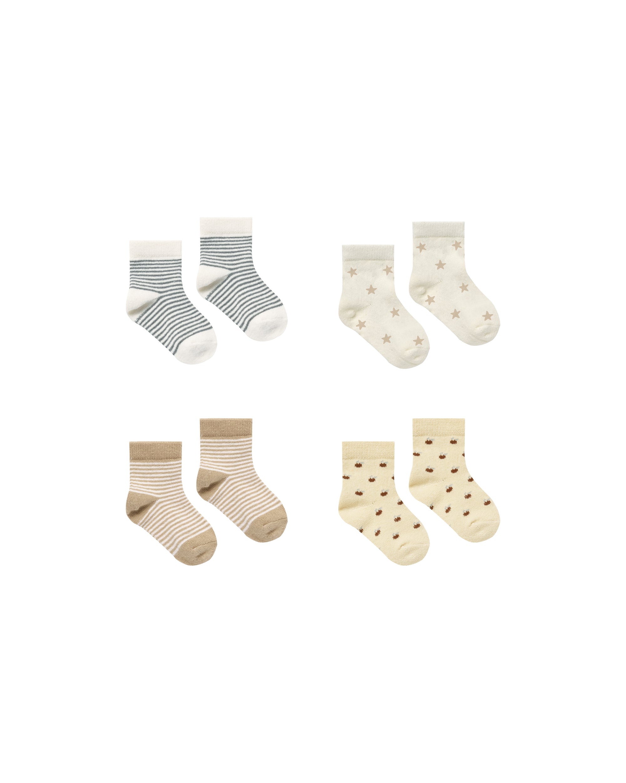 Quincy Mae | Printed Sock Set || Latte Micro Stripe, Stars, Stripe, Apples