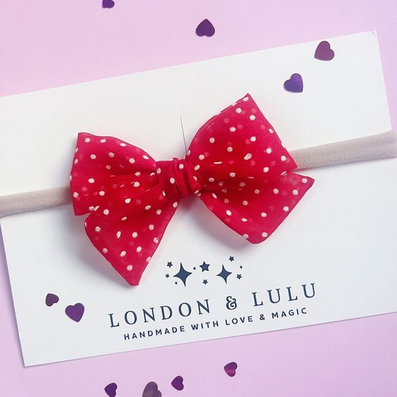 London & Lulu Kawaii Red Swiss Dot Baby Headband