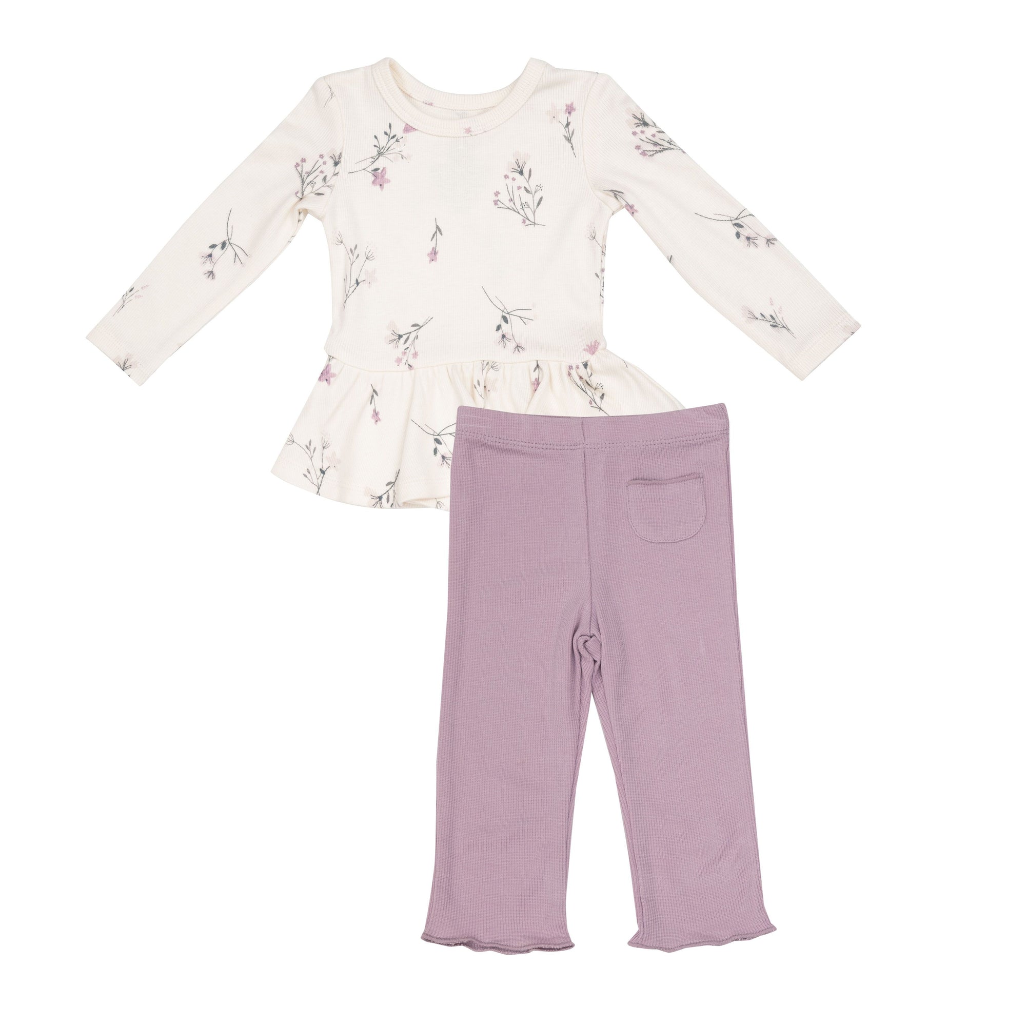 Angel Dear | Peplum Top And Flare Pant || Wispy Floral - Ivory