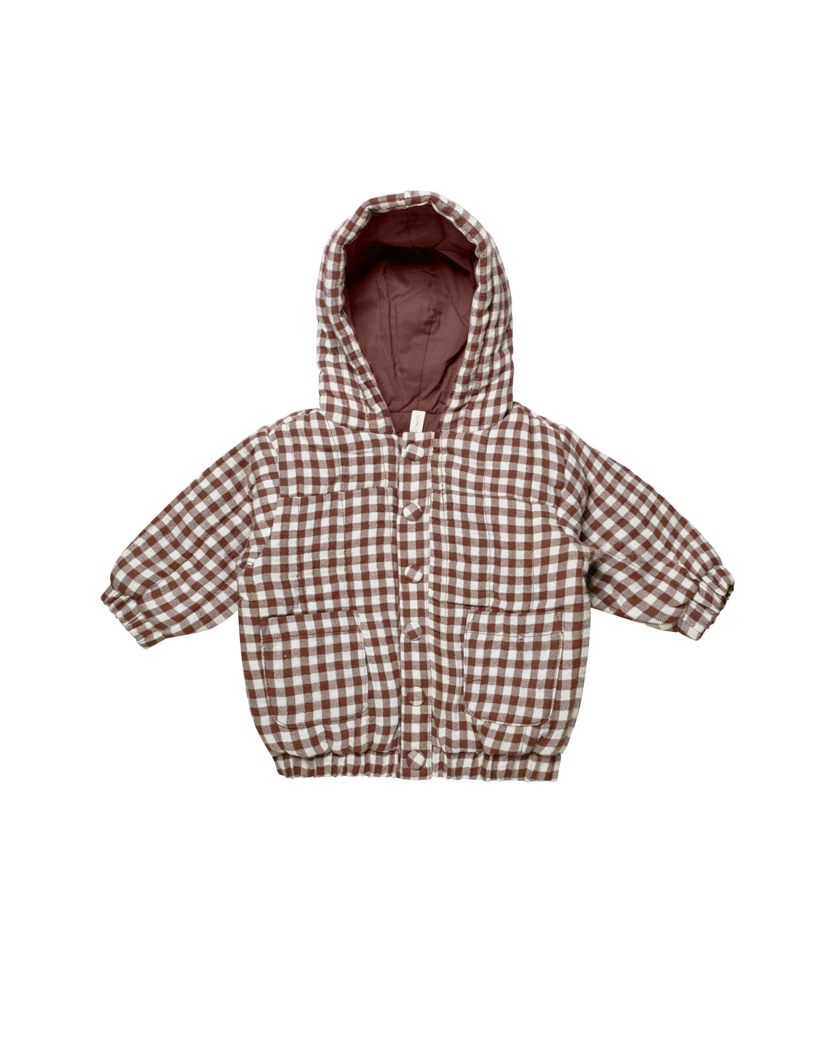 Quincy Mae | Hooded Woven Jacket || Plum Gingham