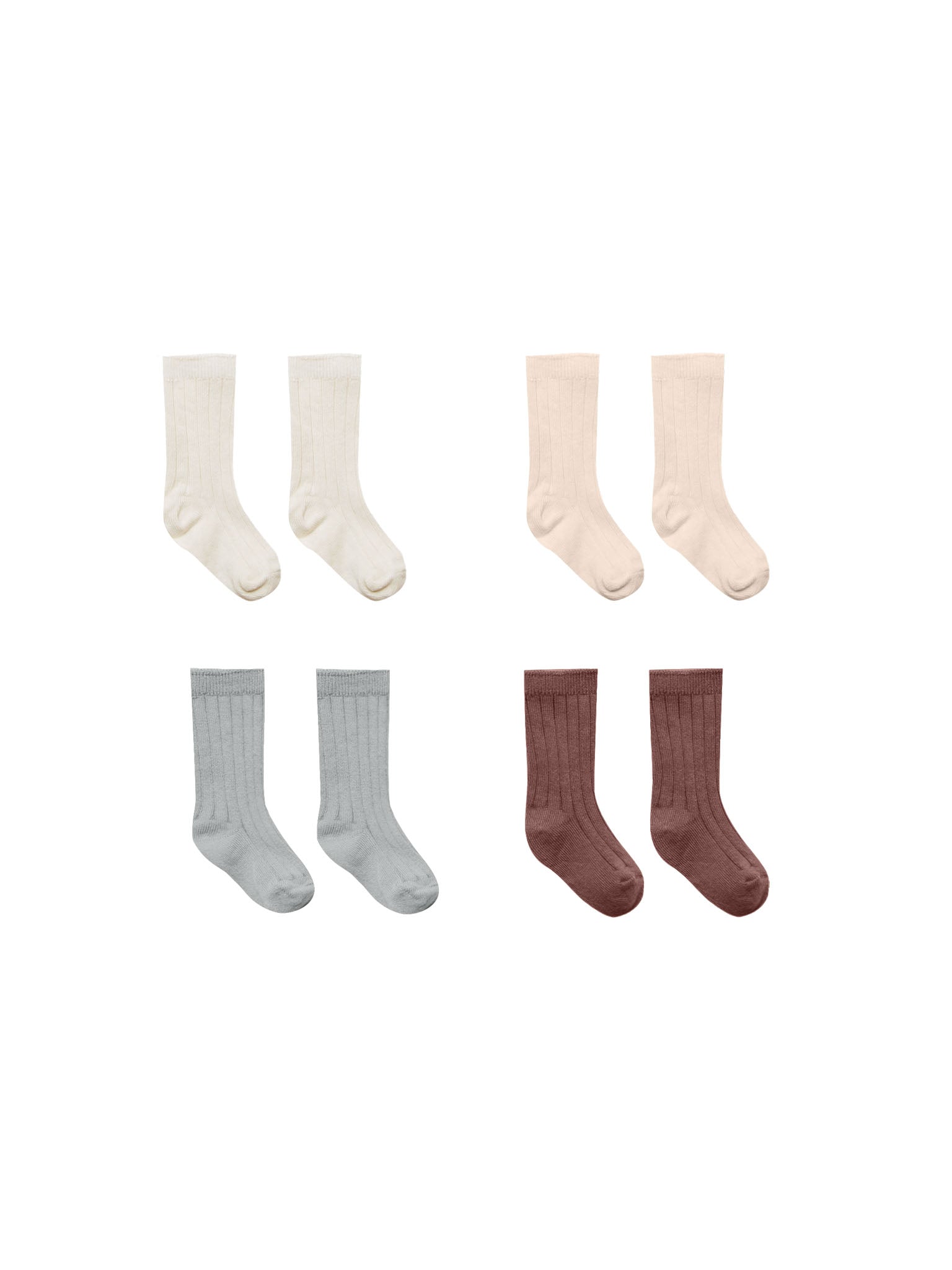 Quincy Mae | Socks, Set Of 4 || Ivory, Shell, Dusty Blue, Plum