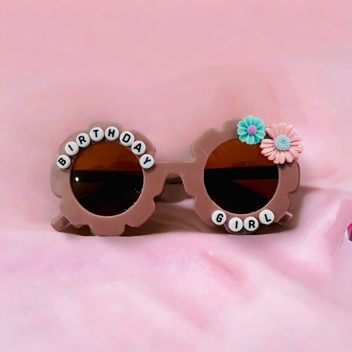 Summer Vibes Child&#39;s Tan &quot;Birthday Girl&quot; Flower Sunnies