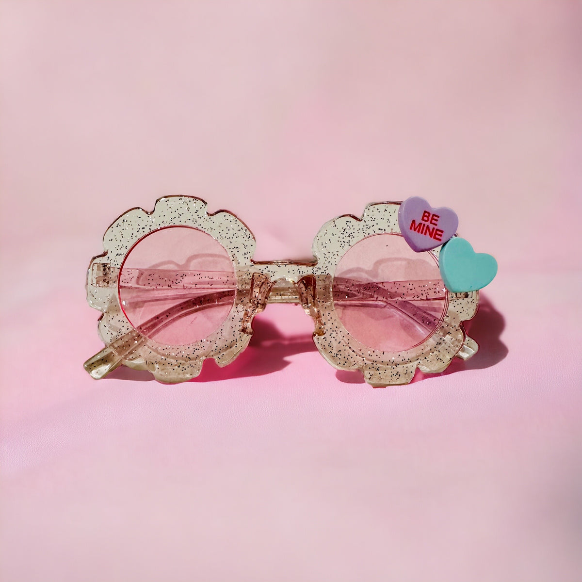 Summer Vibes Child&#39;s Glitter &quot;Be Mine&quot; Flower Sunnies