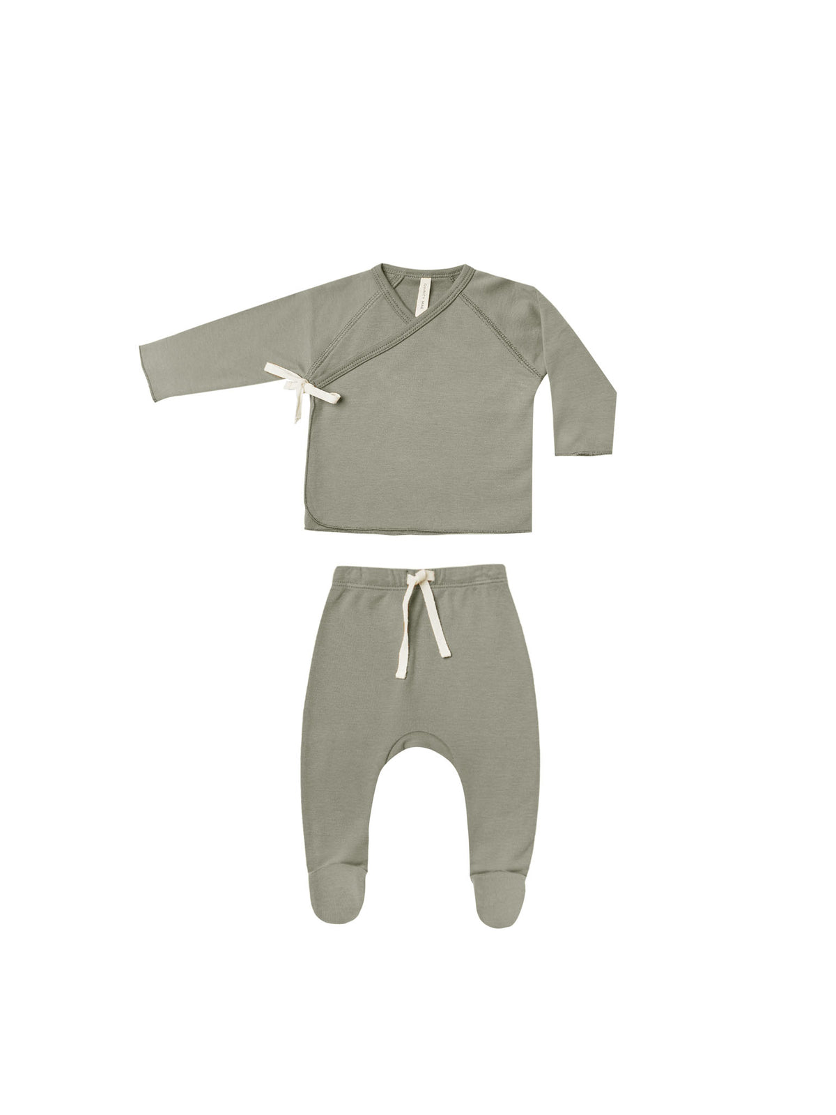 Quincy Mae | Wrap Top + Footed Pant Set || Basil
