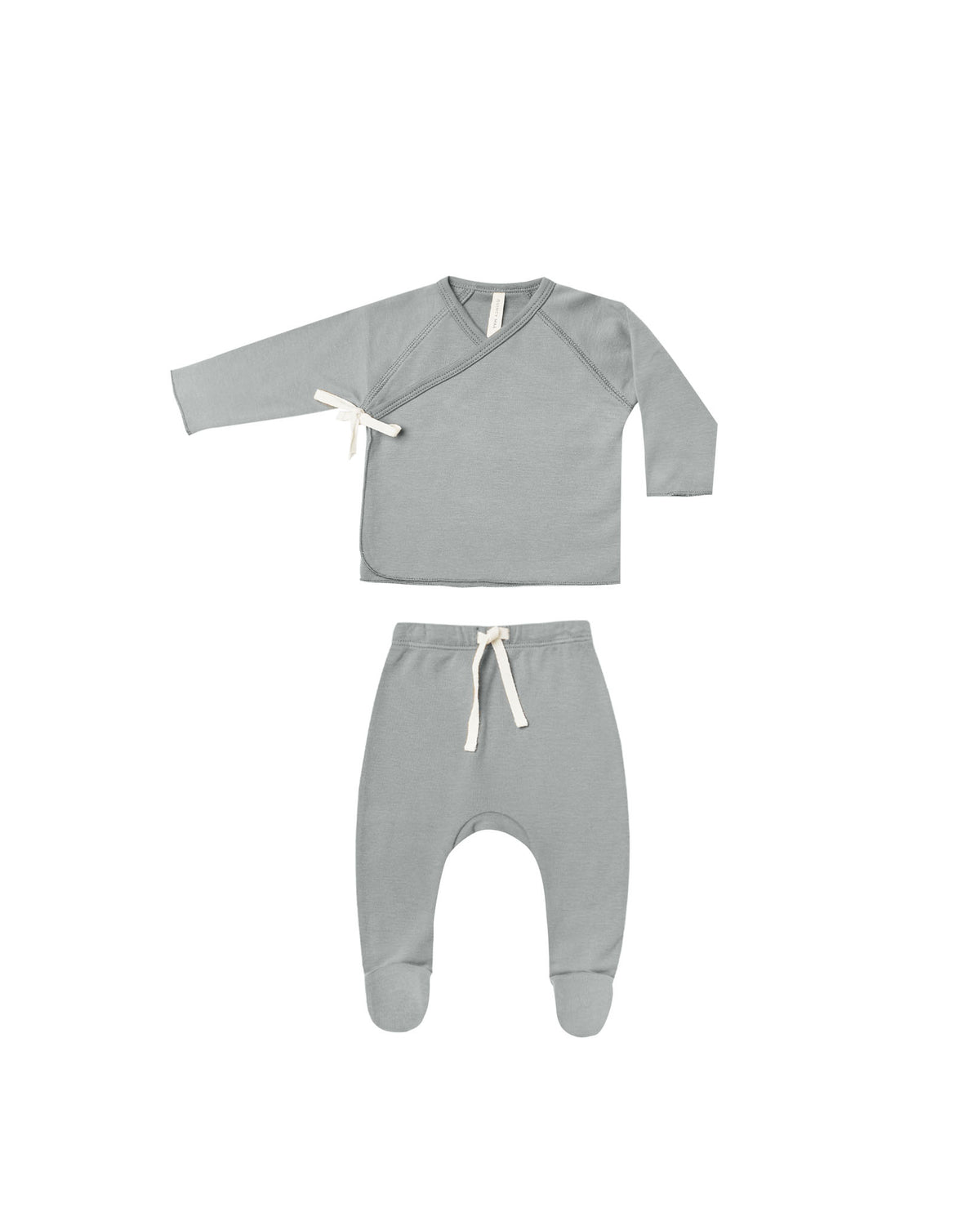 Quincy Mae | Wrap Top + Footed Pant Set || Dusty Blue