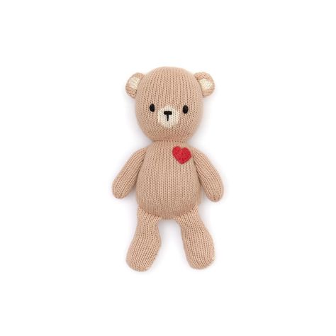 8 inch knitted bear plush toy in beige color with red heart
