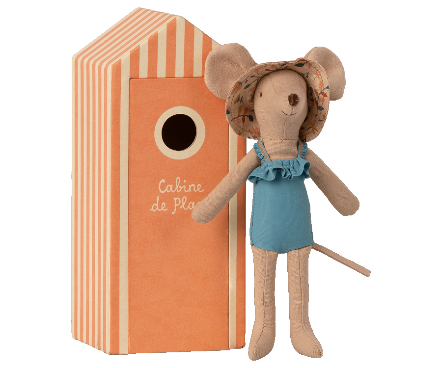 maileg mum mouse doll in beach cabin