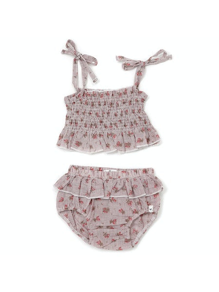 baby girl two piece sunsuit set in striped rose print