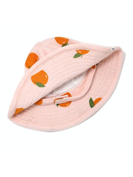 pink cotton terry sunhat with orange print