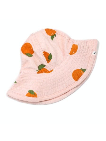 pink cotton terry sunhat with orange print