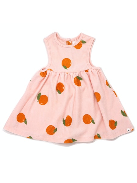 girls pink terry cloth tank dress with orange print