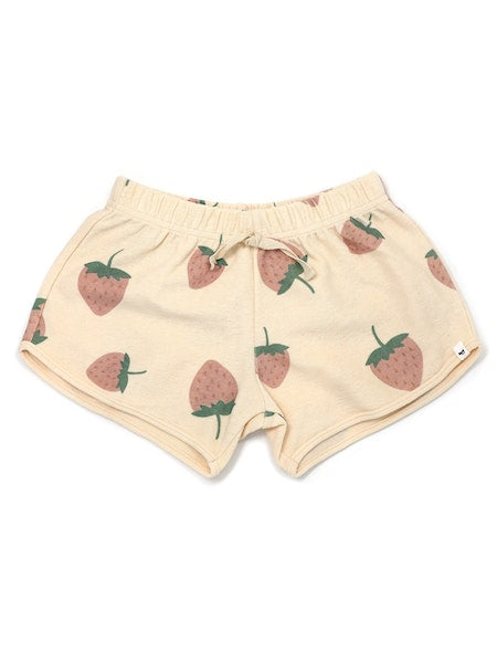 girls terry cloth track shorts in strawberry print