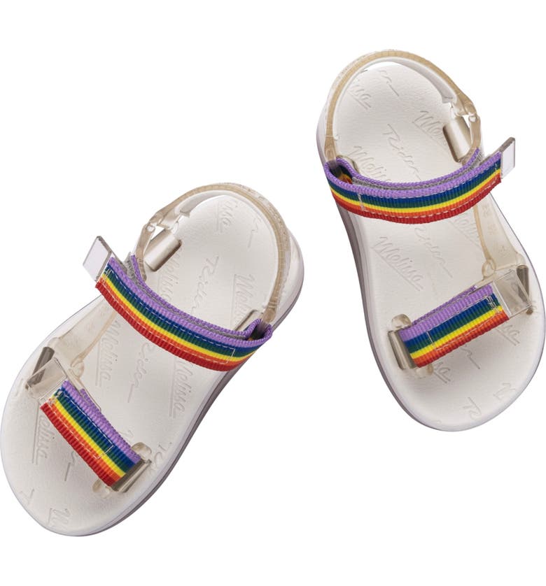 Mini Melissa Papete Rider Sandal in Beige/ Rainbow