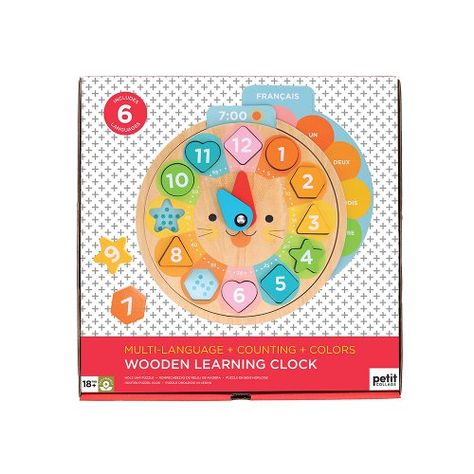 Petit Collage | Wooden Learning Clock: Multi-Language + Counting + Colors