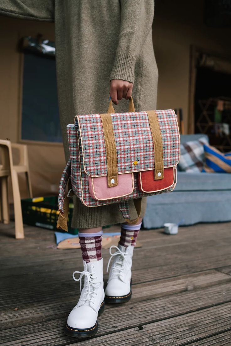 Sticky Lemon School Bag in Tartan Map Green