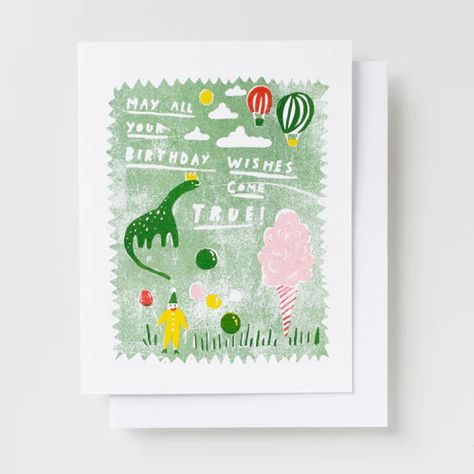 Yellow Owl Workshop - Dino Birthday Wishes - Risograph Card