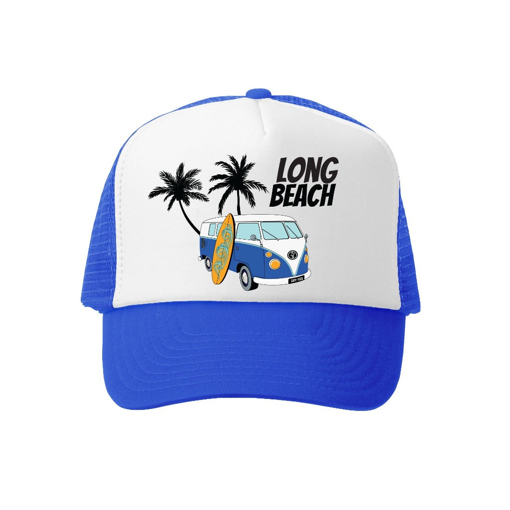 Grom Squad Soul Surfer Long Beach Trucker Hat in Royal Blue/White