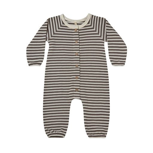Quincy Mae Waffle Long Sleeve Jumpsuit | Charcoal Stripe