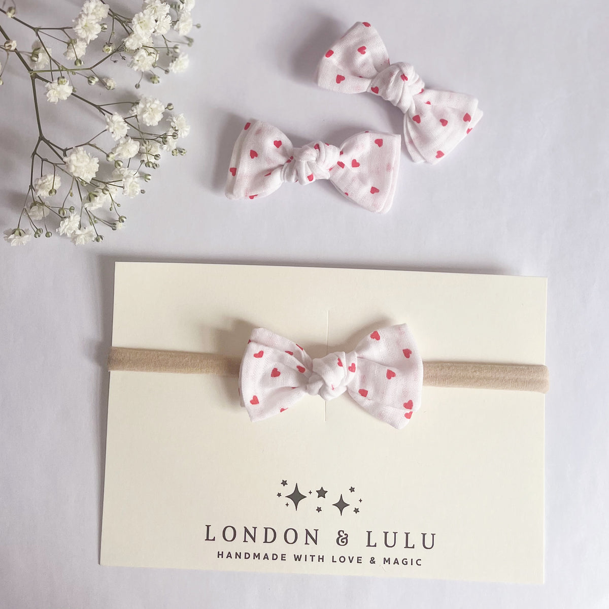 London and Lulu Vintage Hearts Petal Baby Headband