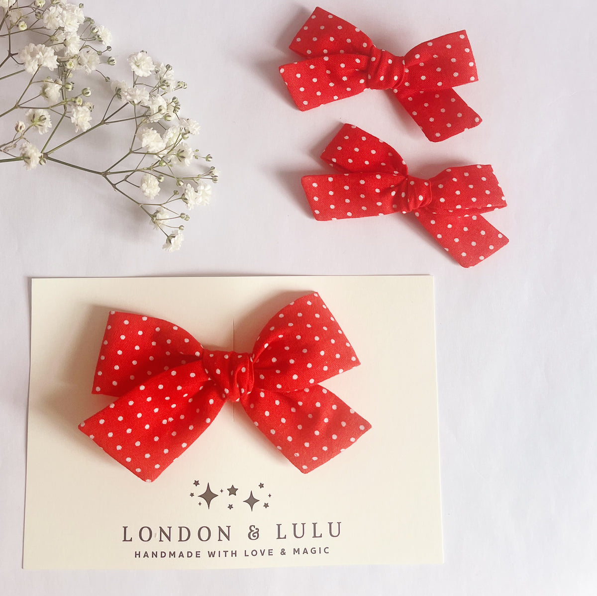 London and Lulu Red Dots Medium Bow Clip