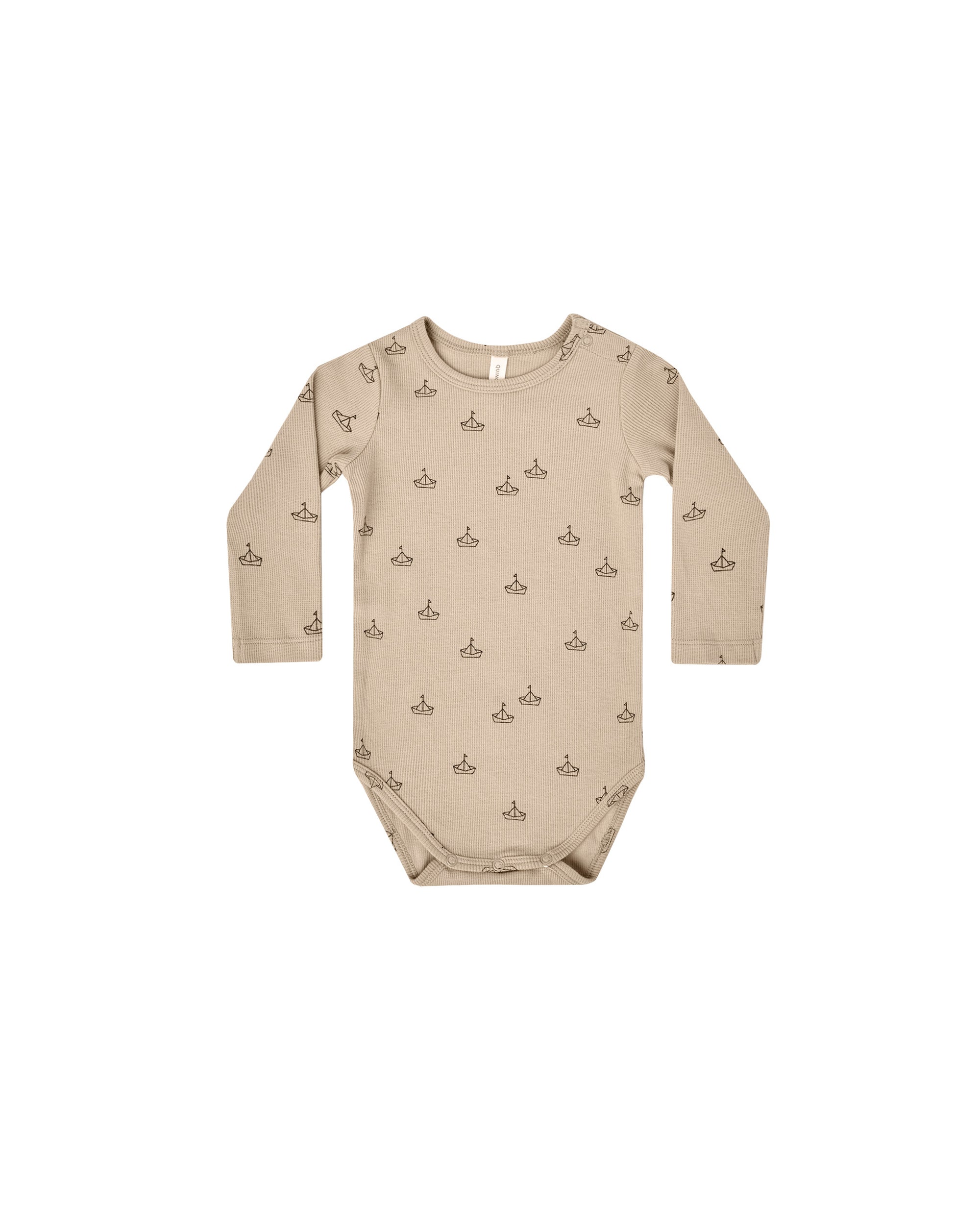 baby ribbed bodysuit in latte color with boat print