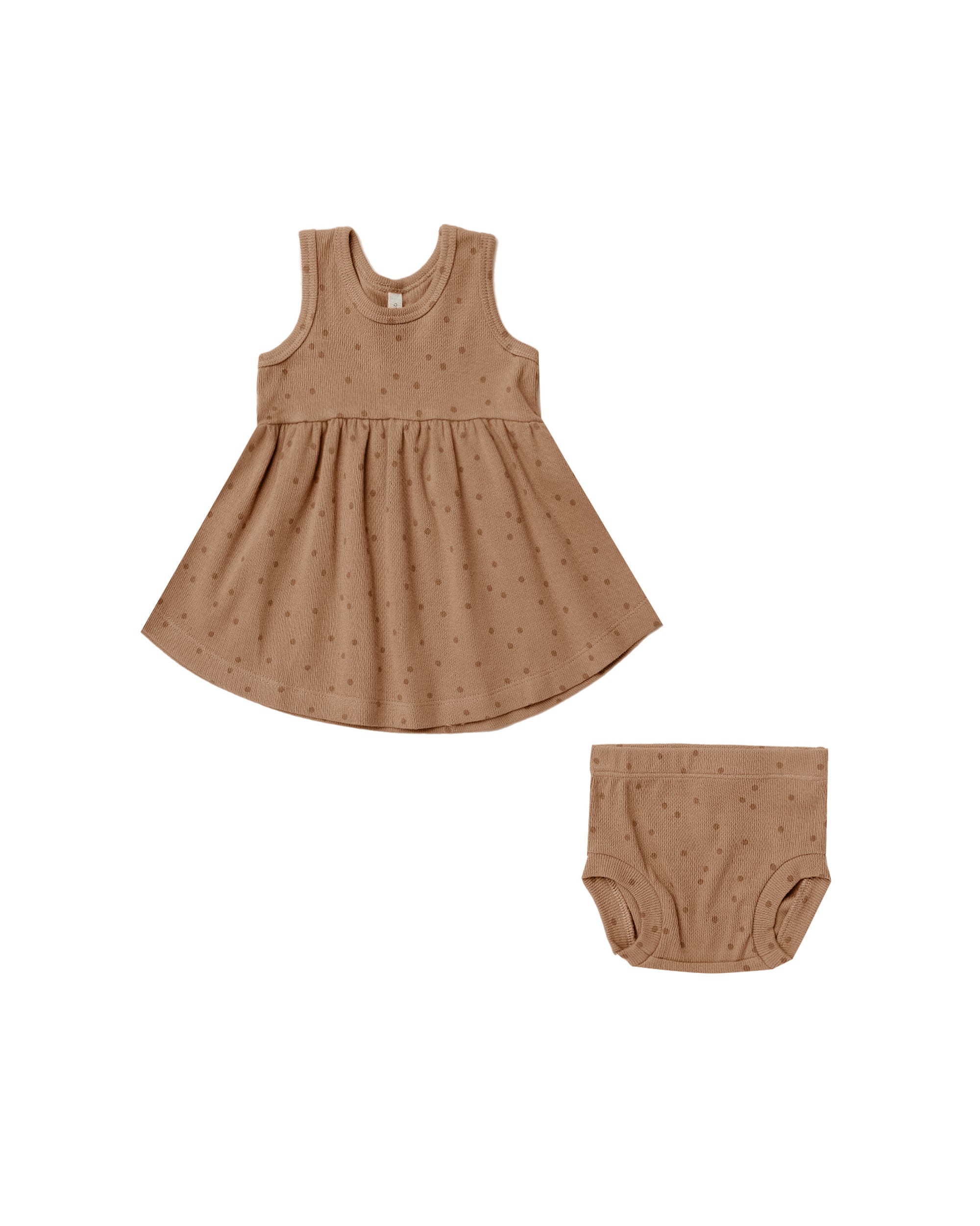 Baby Girl Ribbed Tank Dress with bloomers in clay dot print