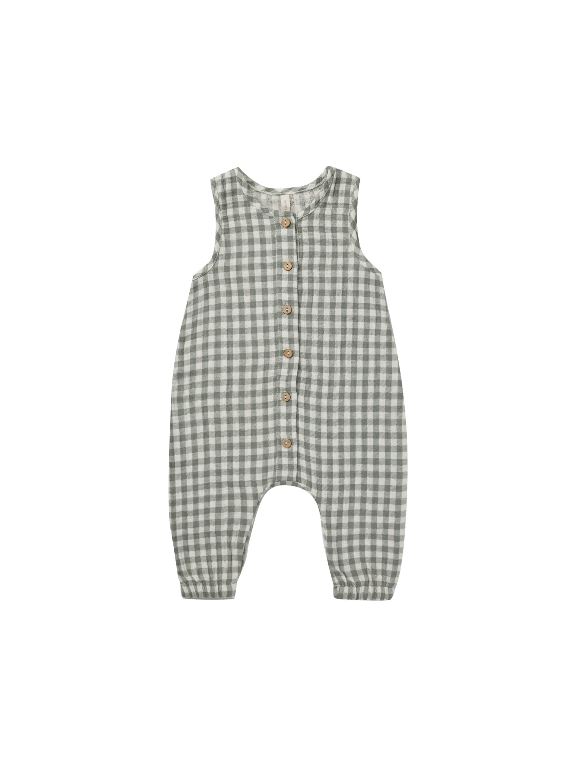 Baby woven jumpsuit in green gingham print