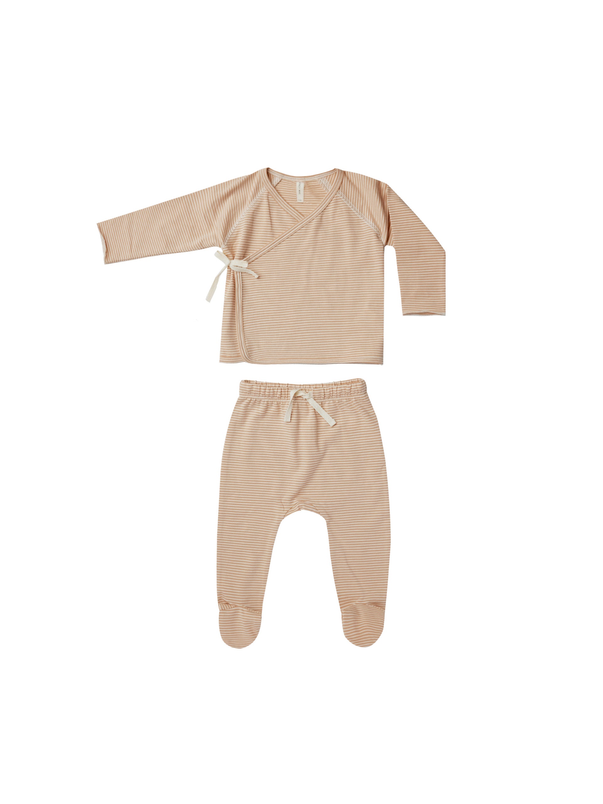 baby wrap top and pant set in apricot stripe print