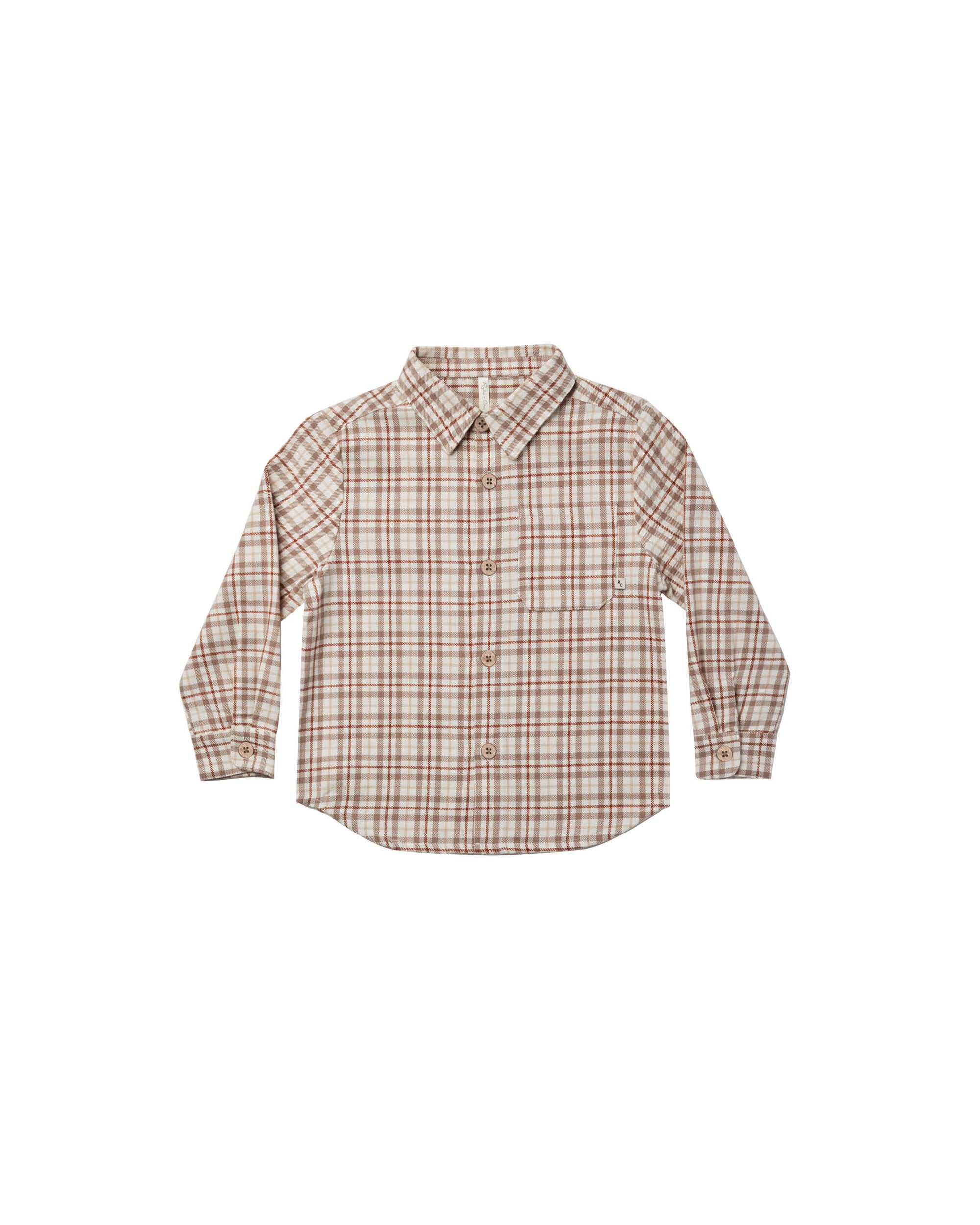 Rylee & Cru Long Sleeve Collared Shirt | Mocha Plaid