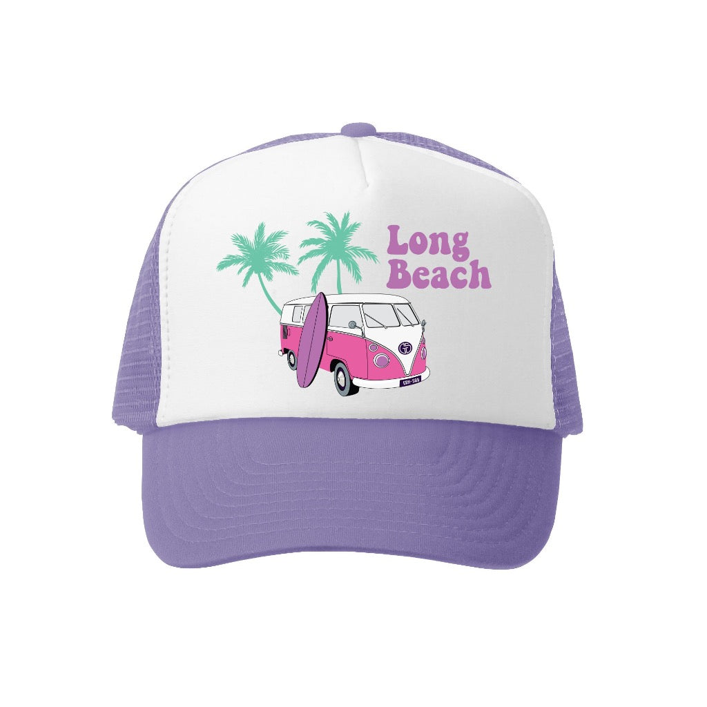 Grom Squad Soul Surfer Long Beach Trucker Hat in Lavender/White
