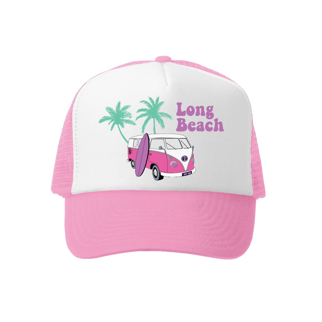 Grom Squad Soul Surfer Long Beach Trucker Hat in Pink/White