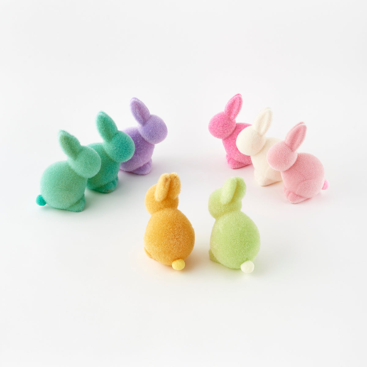 One Hundred 80 Degrees | Flocked Pastel Seated Bunny with Pom Pom