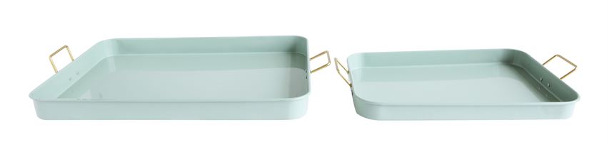 Metal Trays with Gold Finish Handles in Sage Green by Bloomingville