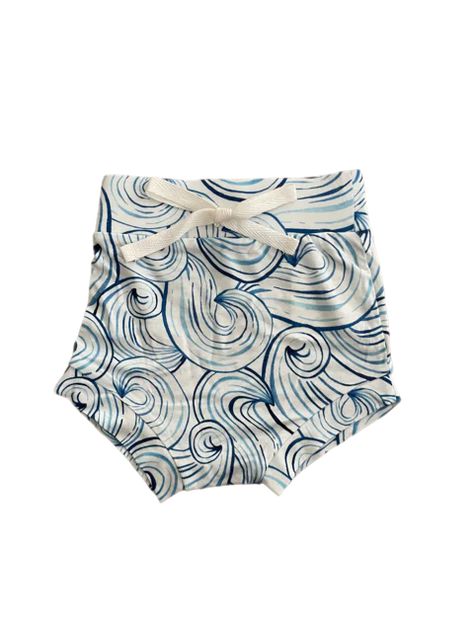 rowan and co baby bloomers in blue wavy print