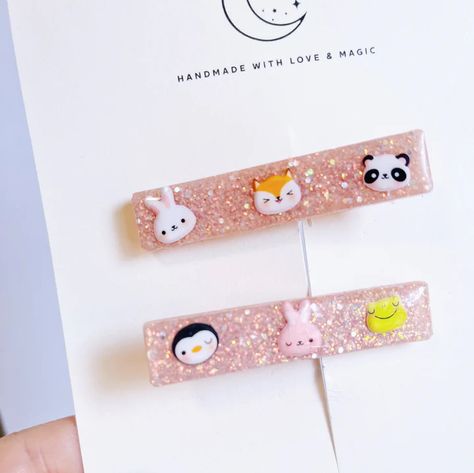 London &amp; Lulu Pink Sparkle Baby Kawaii Animals Resin Hair Clips